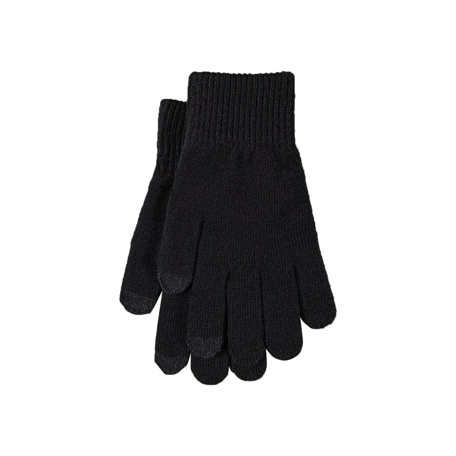 IQYU Winter gestrickte einfarbige Wolle verdickte gebürstete fünf Finger Finger Radfahren warme Handschuhe Netz Handschuhe Damen (Black, One Size) von IQYU