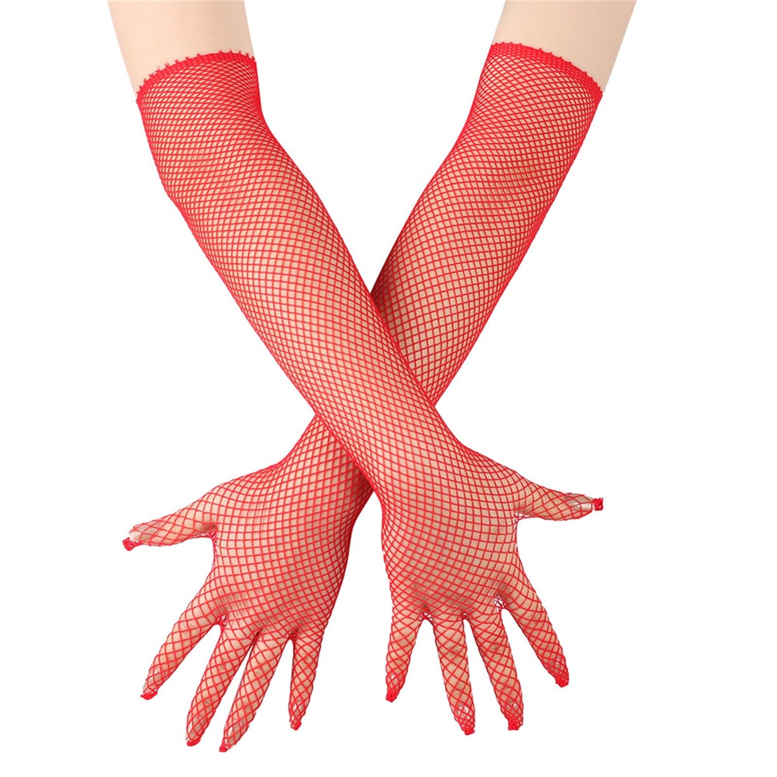 IQYU Women Solid Color Cosplay Di Sexy Mesh Fishing Net Gloves Latexhandschuhe (Red, One Size) von IQYU