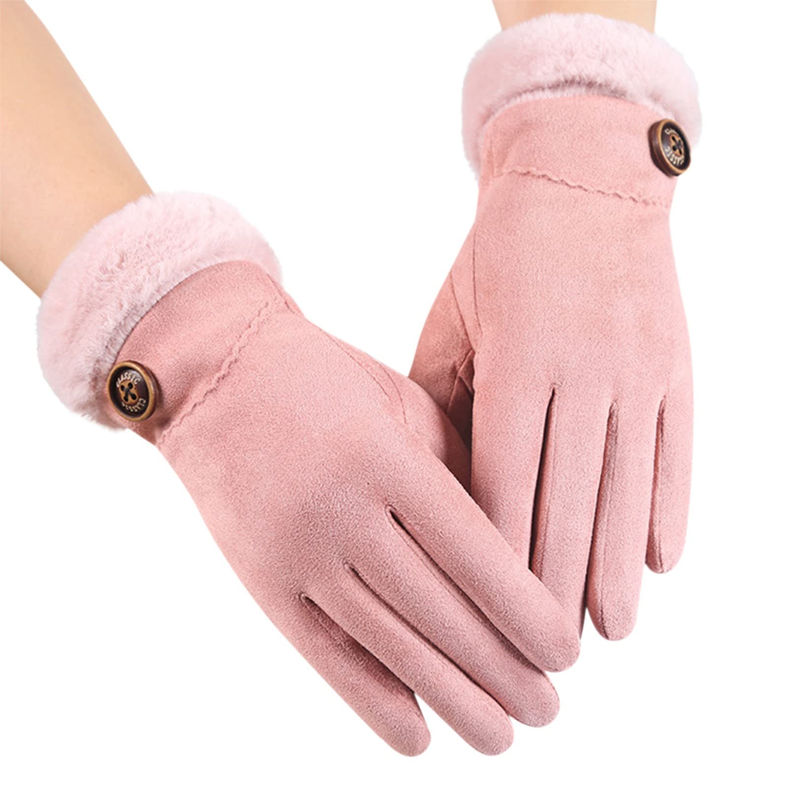 IQYU warme Handschuhe Outdoor-Reiten Fahren niedlicher Bogen plus -Touchscreen-rutschfeste Handschuhe Lange Handschuhe Damen Stoff (Pink, One Size) von IQYU