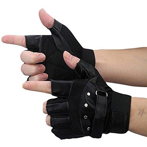 Netzhandschuhe Schwarz Fingerlos Handschuhe Silber Warme , die weiche Biker-Lederhandschuhe für Herren, fingerlose Motorradhandschuhe fahren Kostüm Damen Langarm Zigarettenhalter (Black, One Size) von IQYU