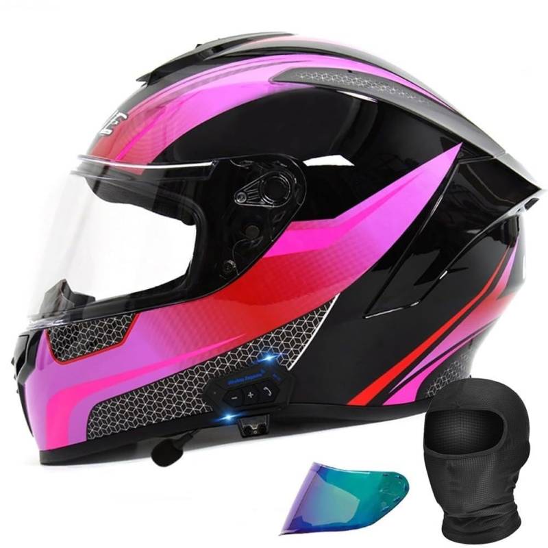 Bluetooth Integralhelm Integrierter Motorradhelm Motorrad Motocross Helm Full Face mit Flip Front Visier, Mopedhelm mit Bluetooth Mikrofon for Automatische Reaktion for Damen Herren(4,XXL 63~64CM) von IRON JF