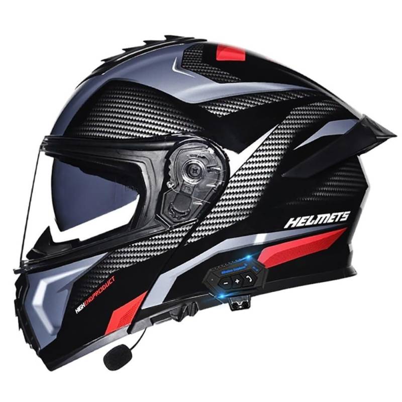 Bluetooth Integralhelm Motorradhelm Klapphelm mit Bluetooth, Mopedhelm Motocross Helm Modularer Motorrad Helm mit Doppelvisier ECE Genehmigt mit Eingebautem Mikrofon Jethelme Skaterhelm(12,M 55~56CM) von IRON JF