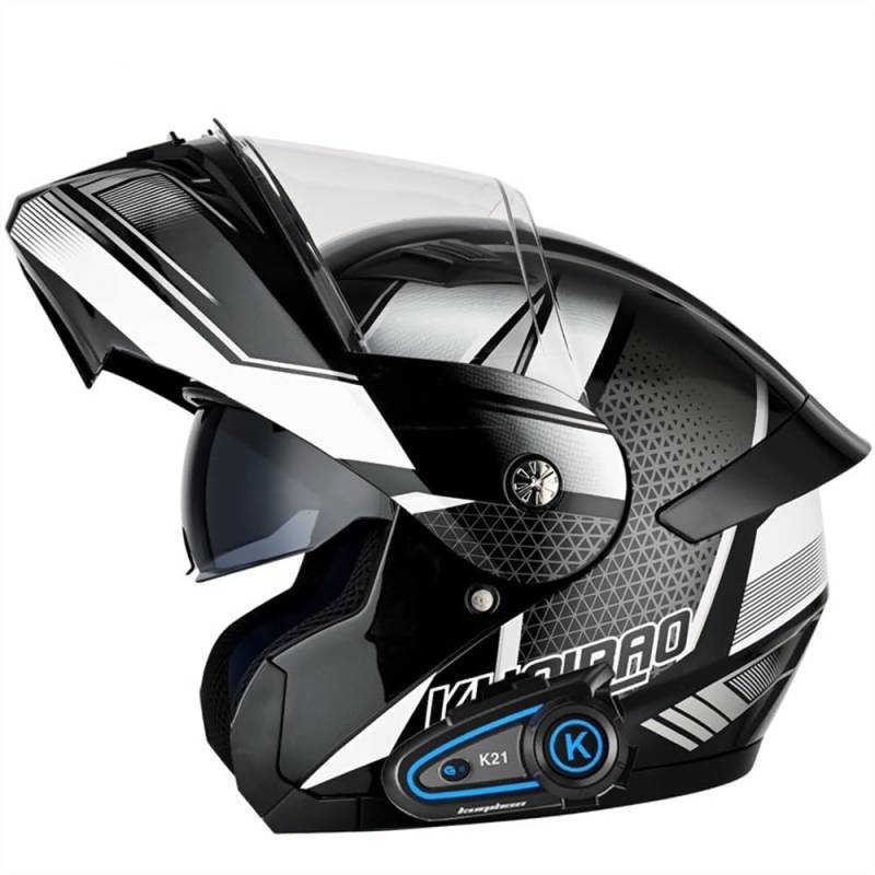 Bluetooth Motorradhelm Klapphelm Motorrad Modularer Helm Rollerhelm mit Doppelvisier Lautsprechermikrofon ECE Genehmigte Integralhelm Racing Helm Motocross Helm for Damen Herren(1,XXL 63~64CM) von IRON JF