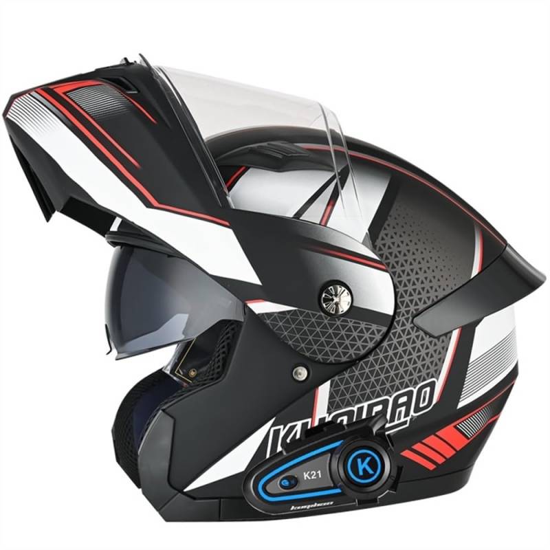 Bluetooth Motorradhelm Klapphelm Motorrad Modularer Helm Rollerhelm mit Doppelvisier Lautsprechermikrofon ECE Genehmigte Integralhelm Racing Helm Motocross Helm for Damen Herren(3,XL 61~62CM) von IRON JF