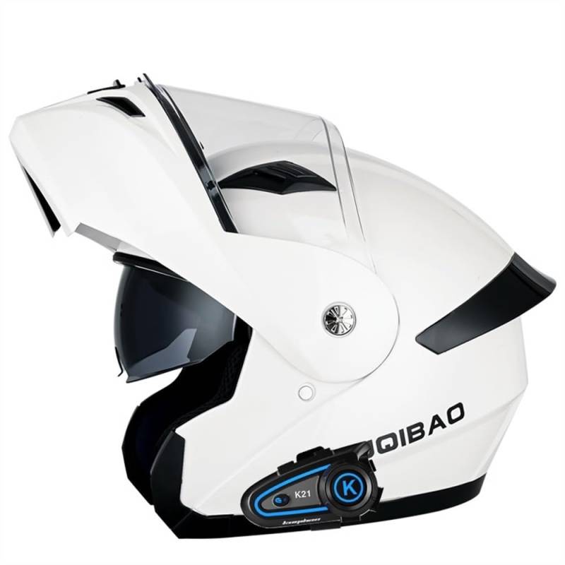 Bluetooth Motorradhelm Klapphelm Motorrad Modularer Helm Rollerhelm mit Doppelvisier Lautsprechermikrofon ECE Genehmigte Integralhelm Racing Helm Motocross Helm for Damen Herren(7,L 59~60CM) von IRON JF