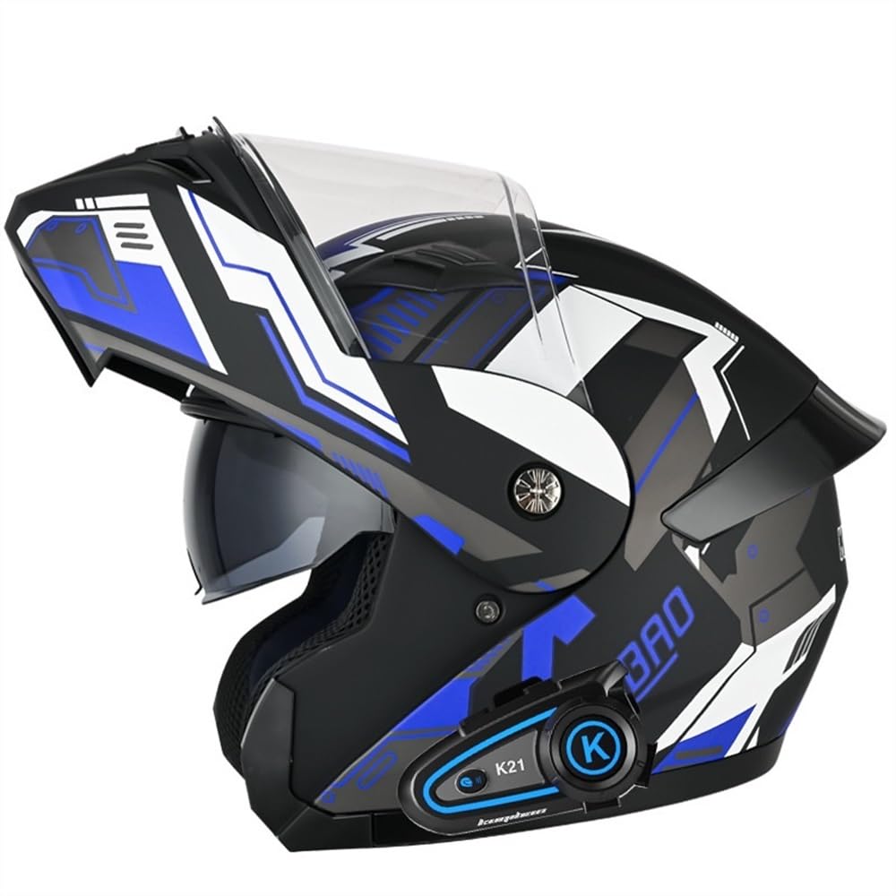 Bluetooth Motorradhelm Klapphelm Motorrad Modularer Helm Rollerhelm mit Doppelvisier Lautsprechermikrofon ECE Genehmigte Integralhelm Racing Helm Motocross Helm for Damen Herren(8,L 59~60CM) von IRON JF