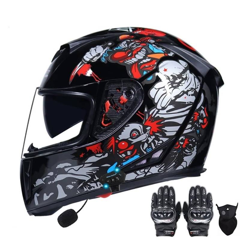 Integralhelm Motorradhelm Helm mit Bluetooth Motorrad Jethelme Mopedhelm Herausnehmbares Komfortpolster ECE Zertifiziert Mehrfache Be- Entlüftung Klares Visier Motocross Helm for Herren Damen(1,M 57~5 von IRON JF