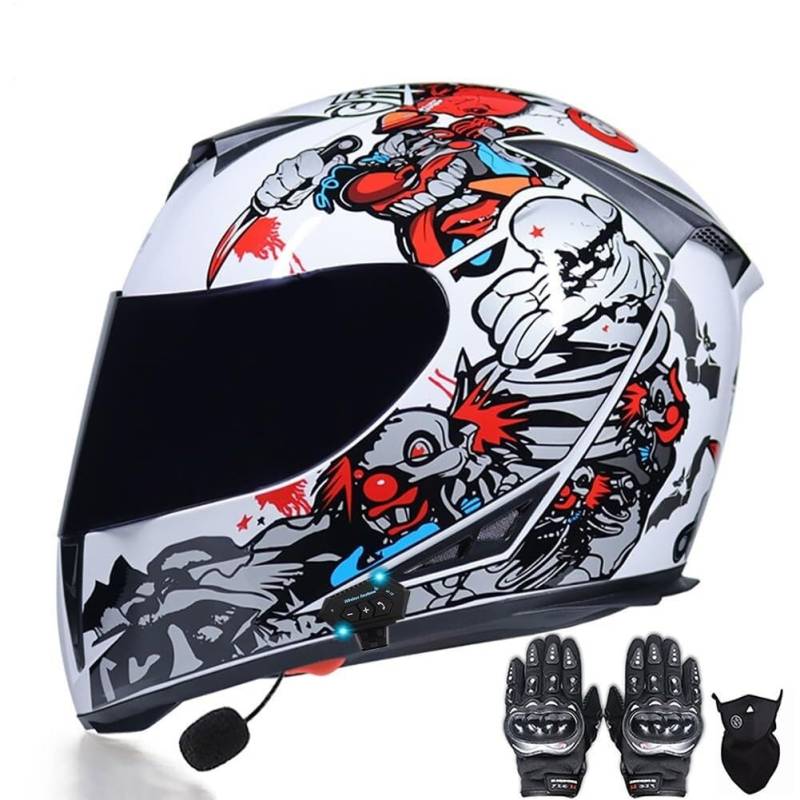 Integralhelm Motorradhelm Helm mit Bluetooth Motorrad Jethelme Mopedhelm Herausnehmbares Komfortpolster ECE Zertifiziert Mehrfache Be- Entlüftung Klares Visier Motocross Helm for Herren Damen(9,L 59~6 von IRON JF