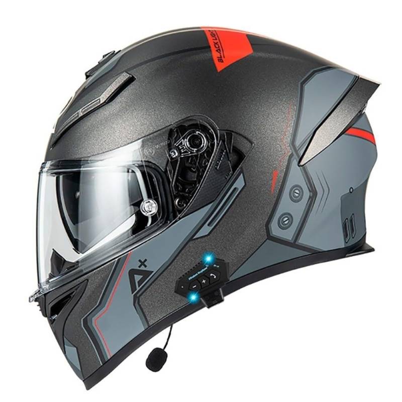 Klapphelm mit Bluetooth,motocross Helm Integriert Motorradhelm Rollerhelm Sturzhelm mit Doppelvisier Sonnenblende ECE Zertifiziert Integralhelm Mopedhelm for Automatische Reaktion(11,S 51~53CM) von IRON JF