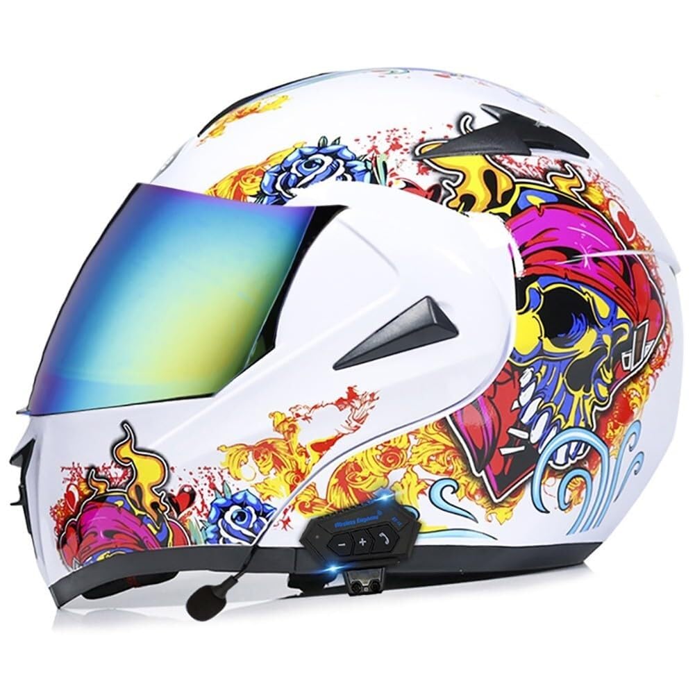 Motorrad Bluetooth Klapphelm Motorradhelm Modularer Bluetooth Full Face Helm mit Doppelvisier ECE Zertifiziert Motocross Helm Sturzhelm Fahrradhelm mit Automatische Reaktion(2,L 59~60CM) von IRON JF