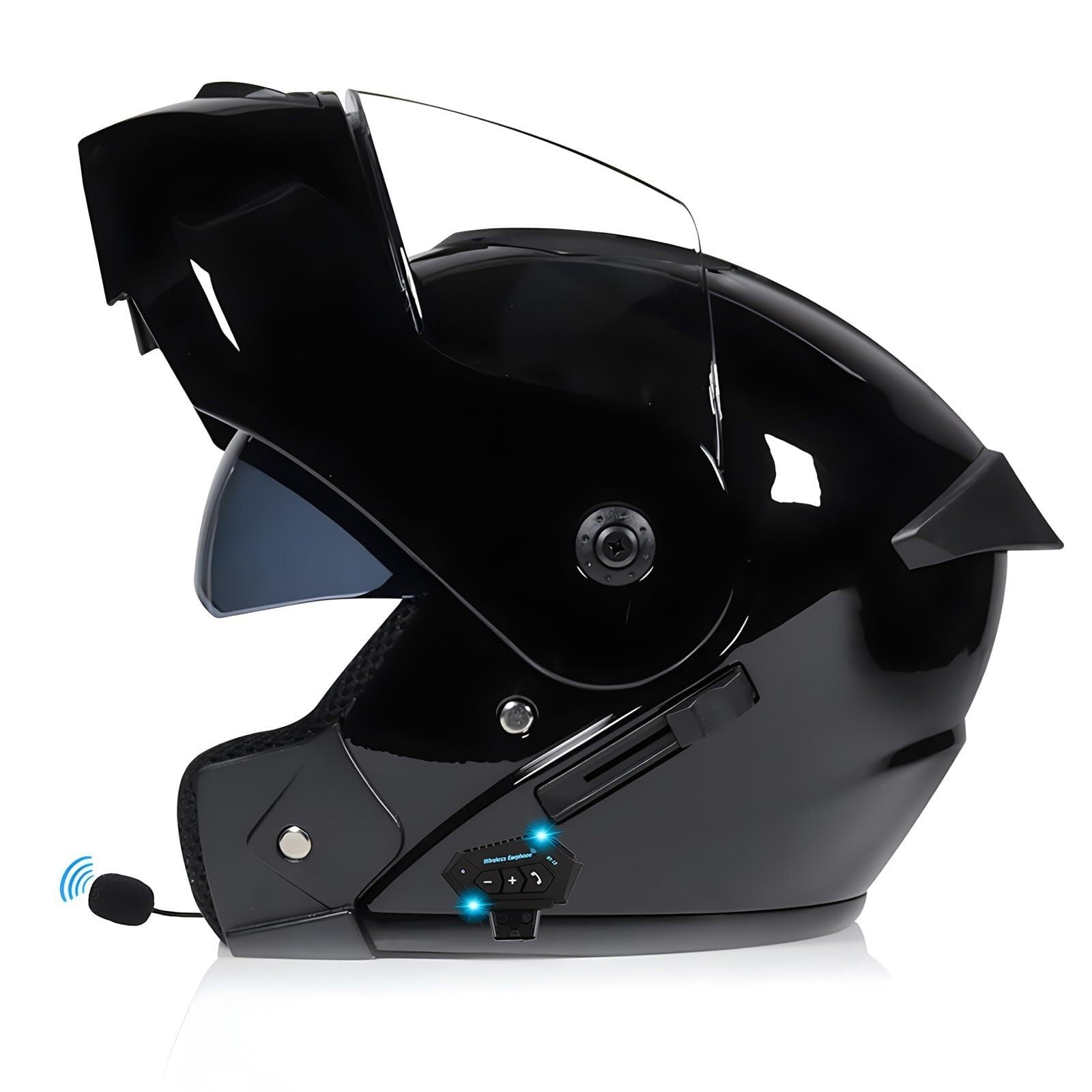 Motorrad Integrierter Bluetooth-Helm Motocross Helm mit Anti-Fog-Doppelvisier Motorradhelm Klapphelm Fahrradhelm Erwachsene Rollerhelm ECE Genehmigt Sturzhelm for Damen Herren(7,M 56~57CM) von IRON JF