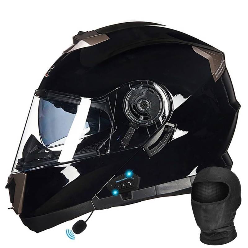 Motorradhelm Bluetooth Klapphelm, mit Bluetooth Integriertem Integralhelm Sonnenblende und Eingebautem Mikrofon ECE-Zertifizierung Roller Motocross Helm Mofa Moped Helm for Herren Damen(1,M 57~58CM) von IRON JF