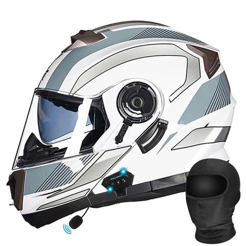 Motorradhelm Bluetooth Klapphelm, mit Bluetooth Integriertem Integralhelm Sonnenblende und Eingebautem Mikrofon ECE-Zertifizierung Roller Motocross Helm Mofa Moped Helm for Herren Damen(2,XXL 63~64CM) von IRON JF