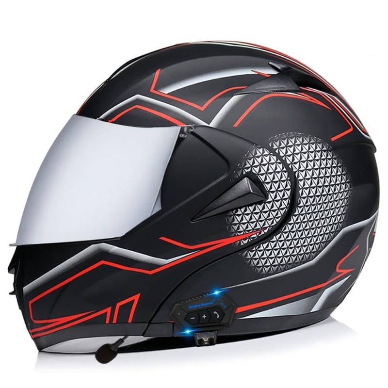 Motorradhelm Helm Motorrad mit Bluetooth Klapphelm Jethelm Motocross Helm ECE Zertifiziert Sturzhelm Integralhelm mit Sonnenblende Crash Helm for Motorrad Moped Crash Helm Fahrradhelm(1,L 59~60CM) von IRON JF