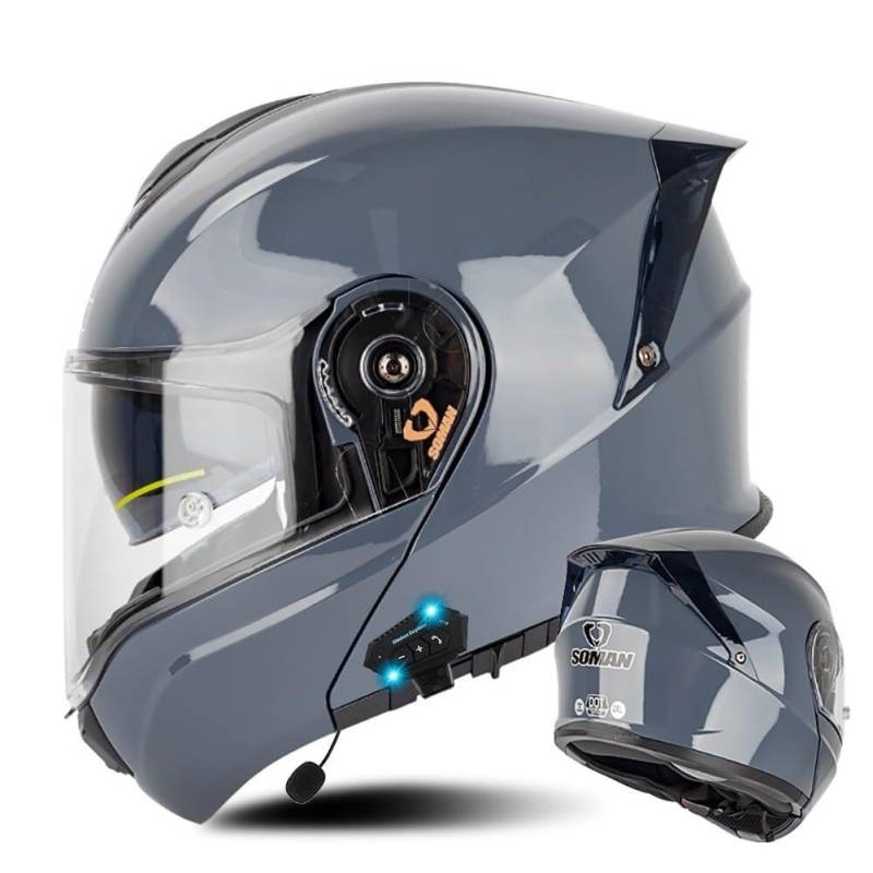 Motorradhelm Klapphelm mit Bluetooth Integriert Fullface Helm Motocross Helm Sturzhelm mit Doppelvisier ECE Genehmigt Atmungsaktiv und Bequem Fahrradhelm Erwachsene for Damen Herren(4,L 59~60CM) von IRON JF