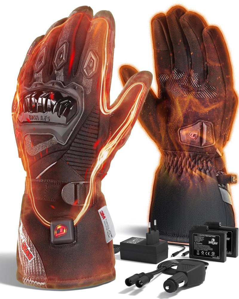 IRON JIA'S Beheizbare Handschuhe Motorrad Winter Herren, Beheizte Handschuhe mit 2500mAh Akku,3 Sekunden schnelles Aufheizen,Carbon Nanotubes, Touchscreen Wasserdicht Motorradfahren Skifahren-L von IRON JIA'S