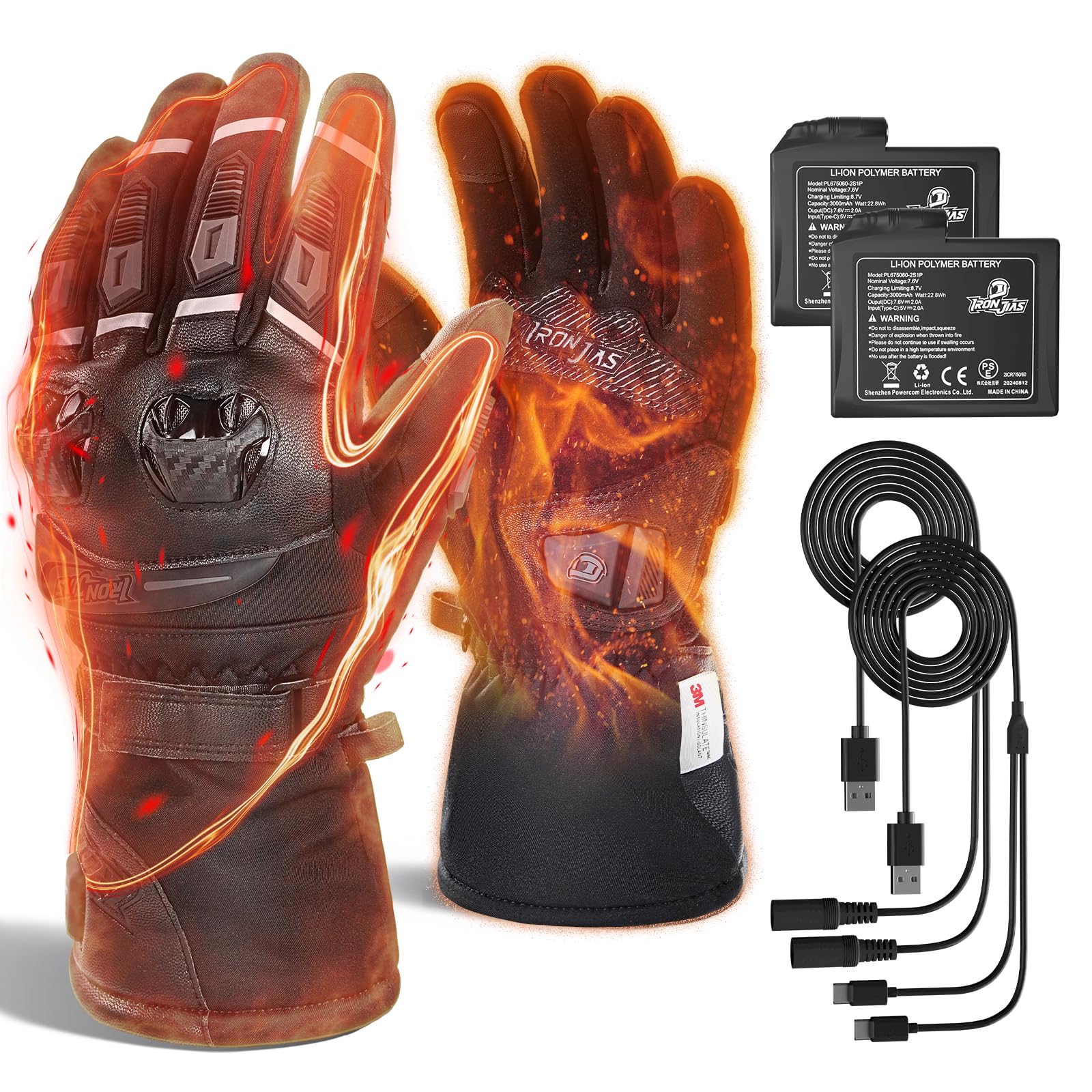 IRON JIA'S Beheizbare motorradhandschuhe 2024 Upgrade 3000mAh,beheizbare Handschuhe USB für Herren Damen,Warme Outdoor Winter Motorradhandschuhe mit 4 Heizstufen,L von IRON JIA'S