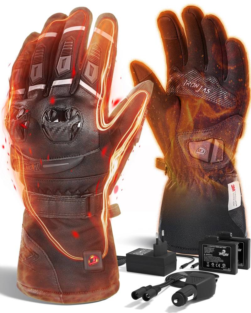 IRON JIA'S Beheizte Handschuhe,Beheizte Motorrad Handschuhe für Herren Damen,4 Heizstufen,Warme Outdoor Winter Motorradhandschuhe mit Knöchelschutz,wasserdicht,Touchscreen,L von IRON JIA'S