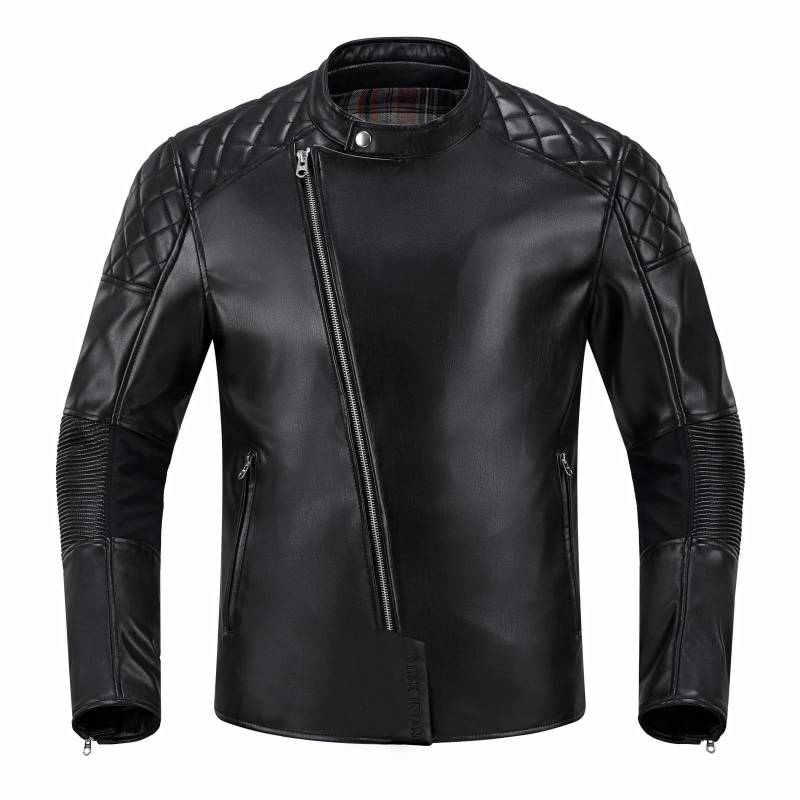 IRON JIA'S Motorrad Lederjacke Herren Motorradjacke mit CE-Protektoren Retro Bikerjacke Leder Schwarz L von IRON JIA'S