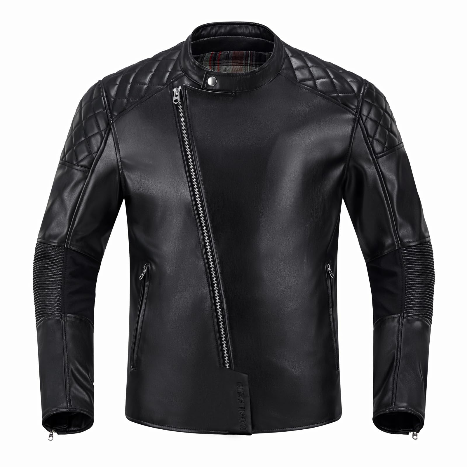 IRON JIA'S Motorrad Lederjacke Herren Motorradjacke mit CE-Protektoren Retro Bikerjacke Leder Schwarz XL von IRON JIA'S