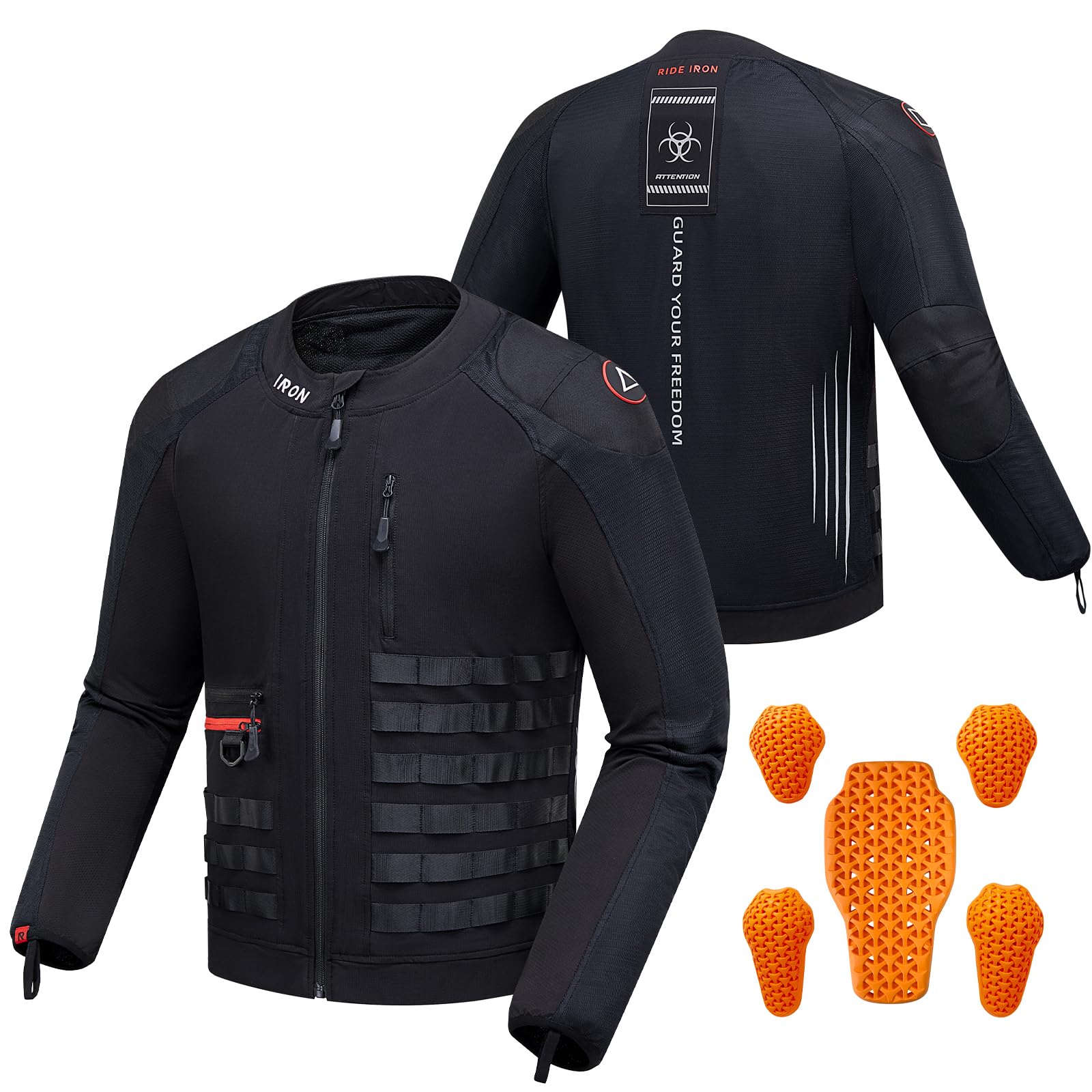 IRON JIA'S Motorradjacke Herren mit CE-Schulterpolstern, Ellenbogenpolstern, Rückenpolstern, atmungsaktiv und modisch motorrad-Schutzausrüstung schwarz L von IRON JIA'S