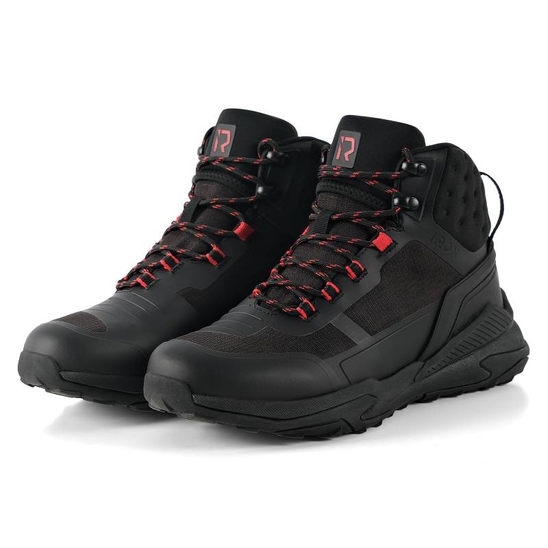 IRON JIA'S Motorradschuhe Herren wasserdichte rutschfeste Motorradstiefel, atmungsaktive Street Casual Motorrad Reitstiefel mit Schnürsenkelaufbewahrung, Knöchelstütze, Schaltpolster Schwarz 42 von IRON JIA'S