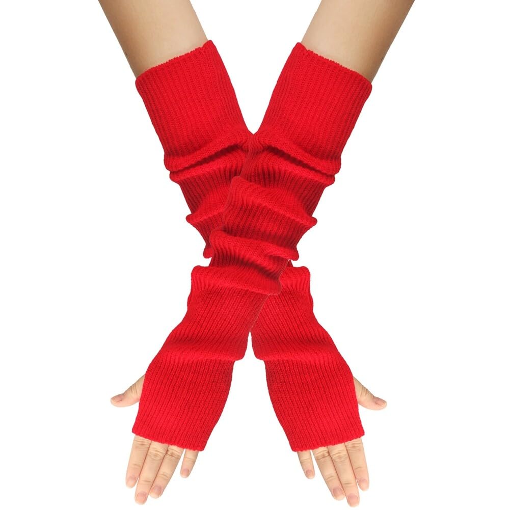 ISAKEN Winter Gestrickte Handschuhe für Damen, Fingerlose Armstulpen Feinstrick Lange Handwärmer Stulpen Elastische Halbfinger Handschuhe Fingerlose Handwärmer Sporthandschuhe von ISAKEN