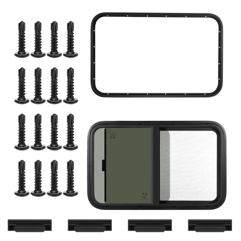 Wohnmobilfenster, 800 mm x 500 mm RV-Fenster Universal-Schiebefenster für Wohnmobile, Wasserdicht, Sichtschutz, Abgerundete Ecke, für Technische Fahrzeuge, Wohnzimmer mit Insektenschutz von ISINEVER