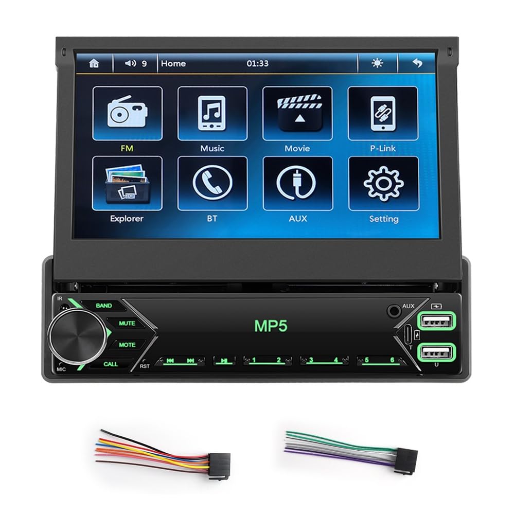 ISKDJBJG 1-Din-Touchscreen-Autoradio, 7, Ausklappbarer Bildschirm, Autoradio, Bluetooth, FM-Radio, Mirror Link, Auto-Audio mit USB/AUX von ISKDJBJG