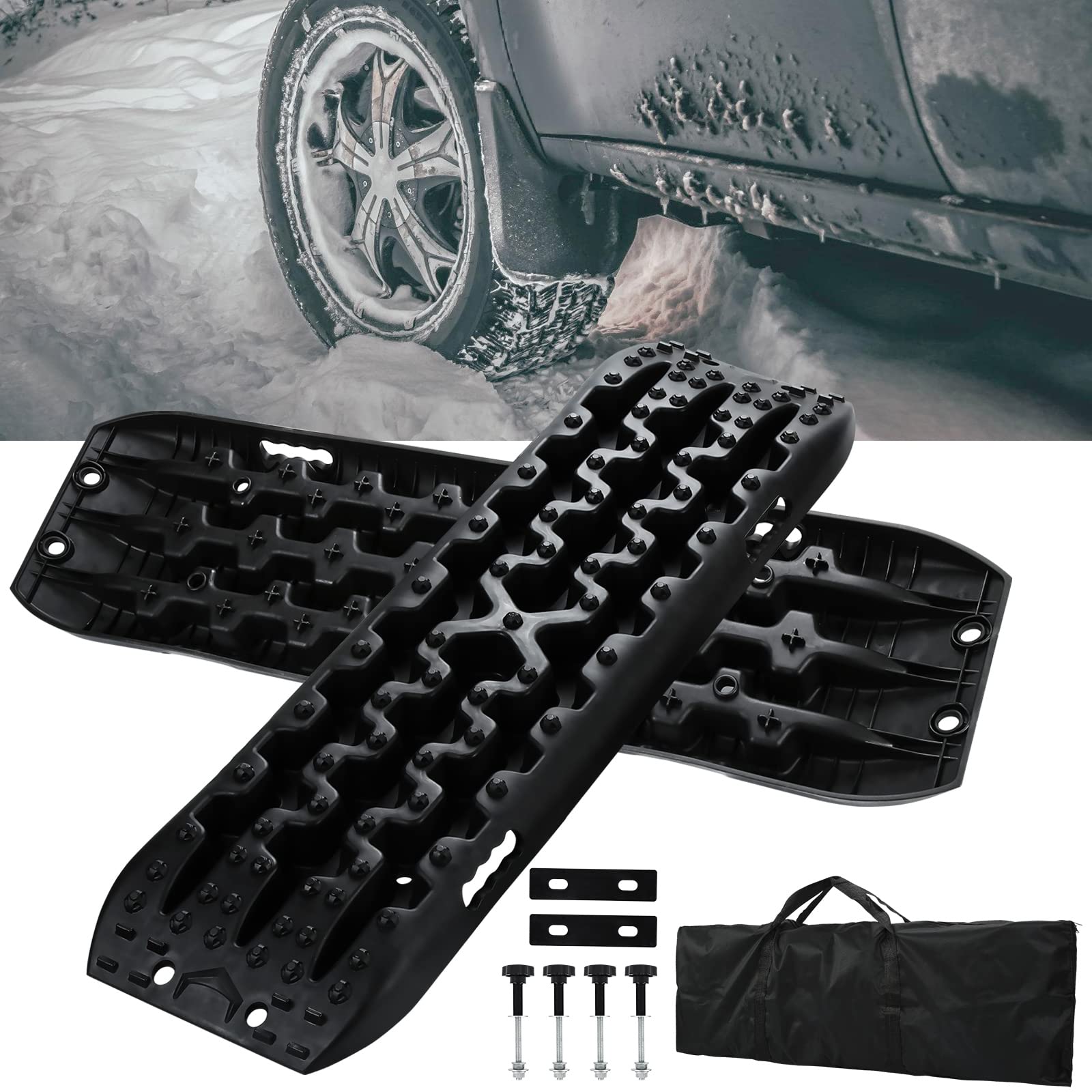 ISOISL 2 Stücke Sandbleche Anfahrhilfe Wohnmobil,Traction Mats, Schlamm Schnee Sand Recovery Board Offroad Tracks Traktionsmatte,mit Aufbewahrungstasche und Installationstool von ISOISL