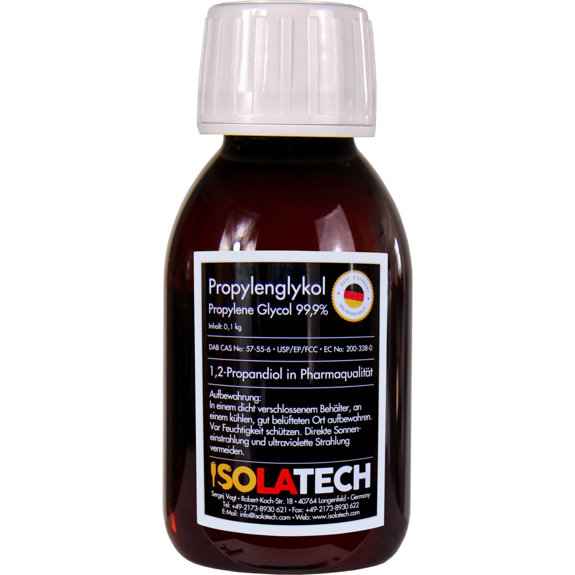 Propylenglykol 0,1L-Flasche, Propylenglykol 99,9% in Pharmaqualität 1,2 Propandiol (Inhalt 0,1kg) von ISOLATECH