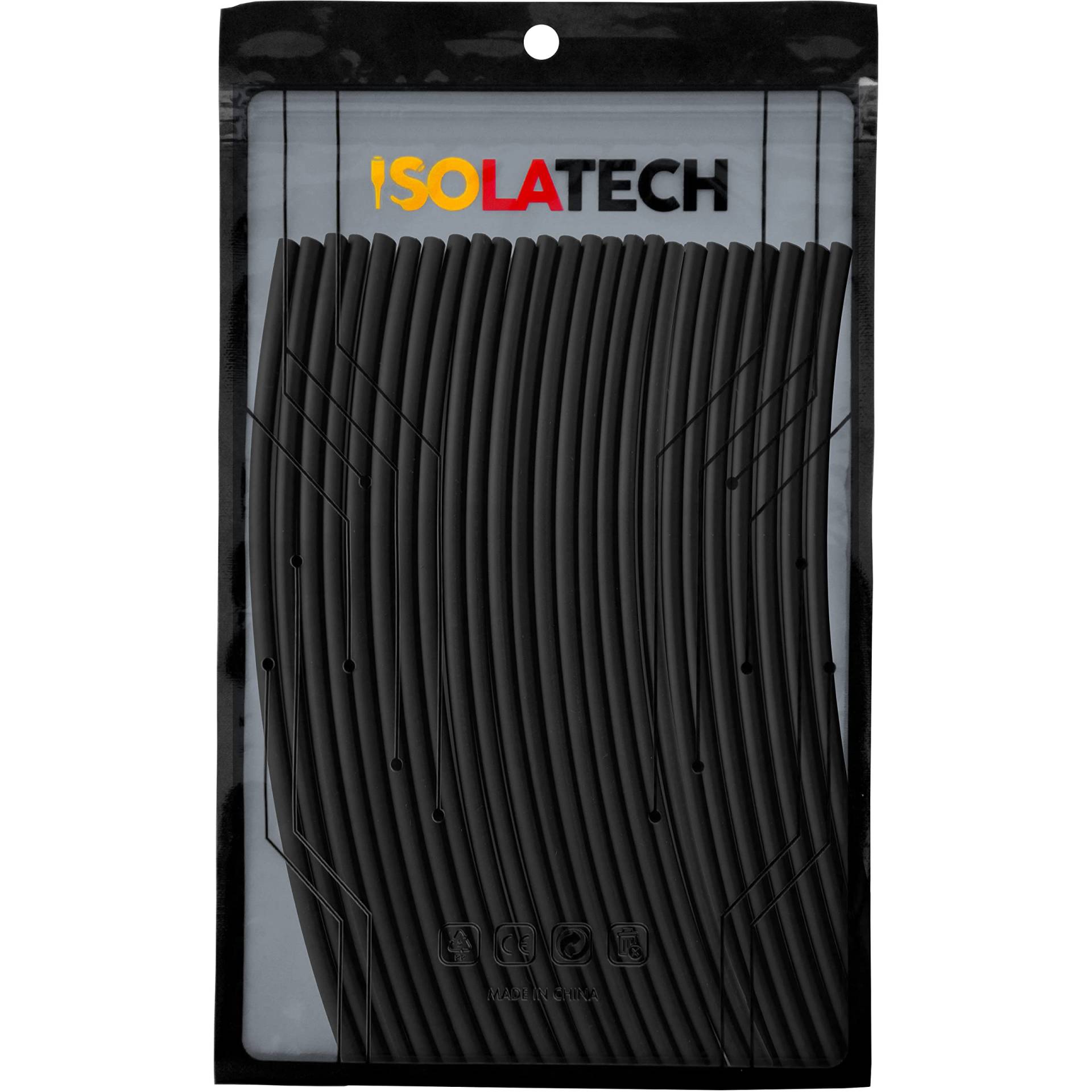 ISOLATECH Schrumpfschlauch Set 2:1 ohne Kleber unbeschriftet Schwarz Set viele Größen Ø2mm 5,0 Meter in 25Stk x 20cm von ISOLATECH