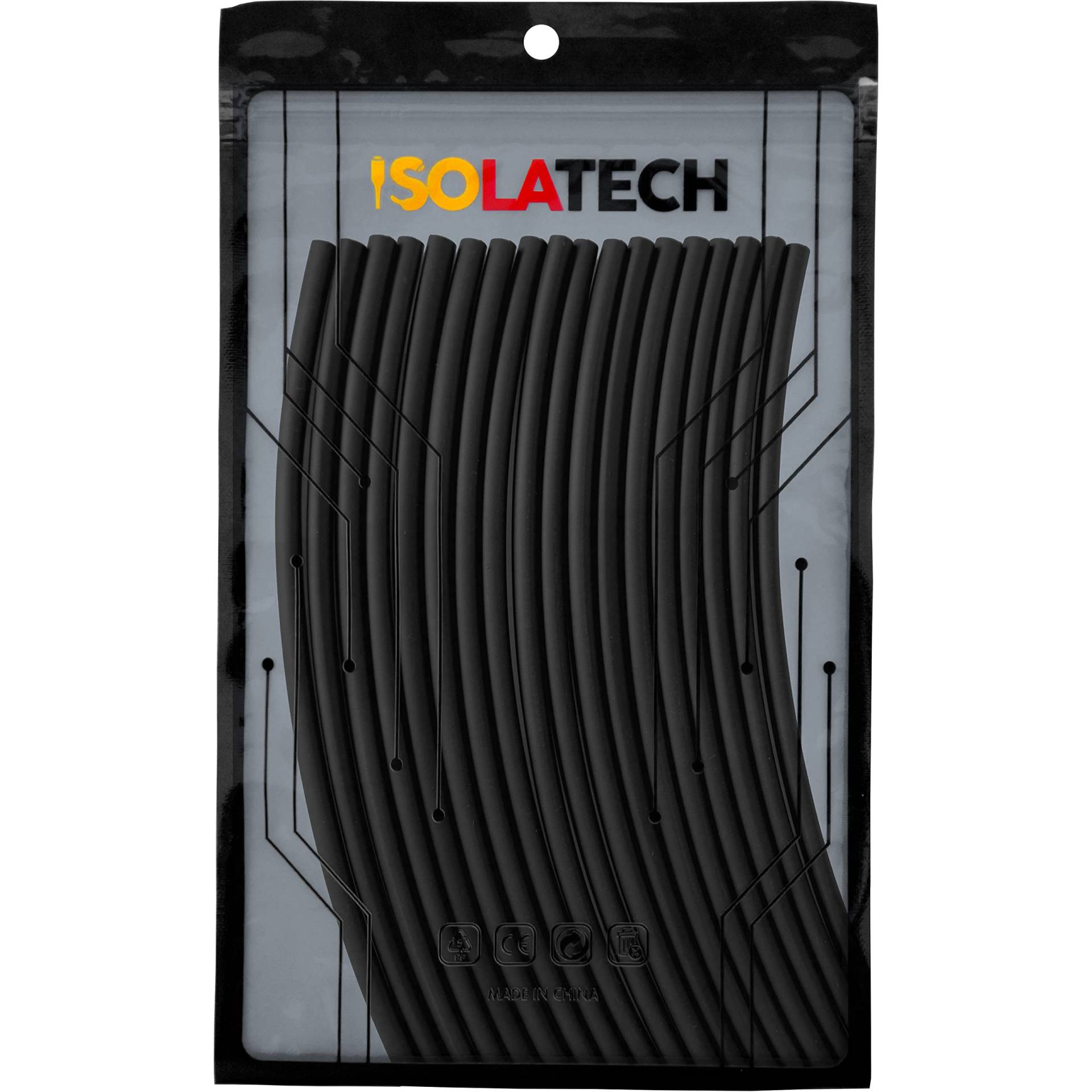 ISOLATECH Schrumpfschlauch Set 2:1 ohne Kleber unbeschriftet Schwarz Set viele Größen Ø5mm 3,6 Meter in 18Stk x 20cm von ISOLATECH