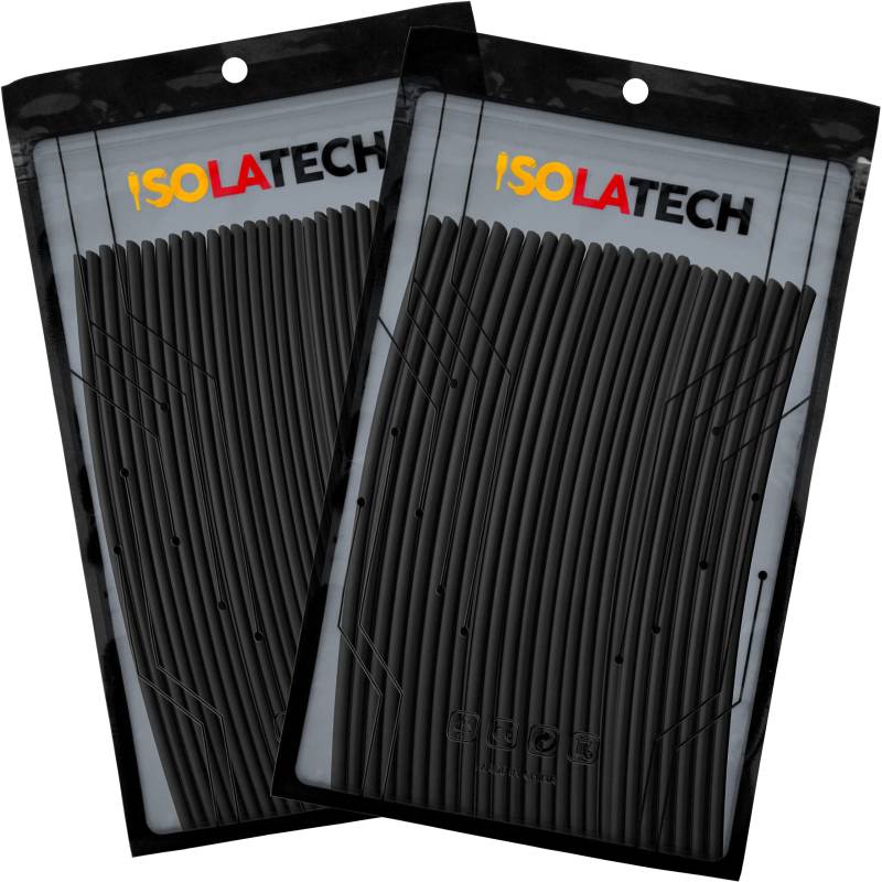 ISOLATECH Schrumpfschlauch Set Bündel 2:1 ohne Kleber unbeschriftet Schwarz Ø1mm 6,0 Meter in 30Stk x 20cm und Ø2mm 5,0 Meter in 25Stk x 20cm von ISOLATECH