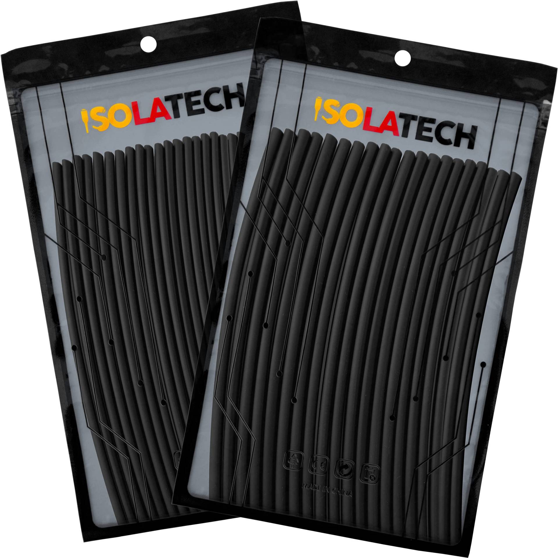 ISOLATECH Schrumpfschlauch Set Bündel 2:1 ohne Kleber unbeschriftet Schwarz Ø2mm 5,0 Meter in 25Stk x 20cm und Ø3mm 4,0 Meter in 20Stk x 20cm von ISOLATECH