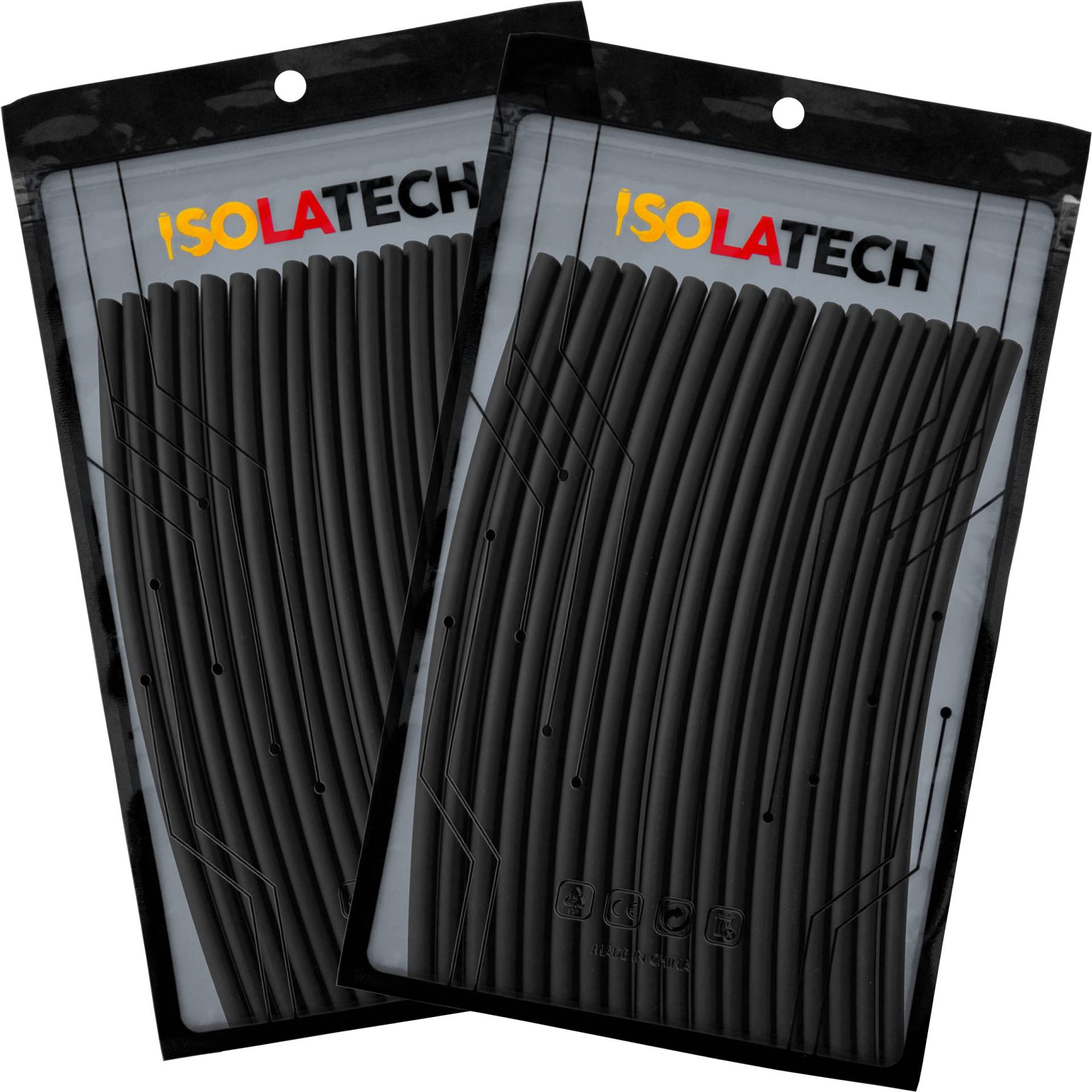 ISOLATECH Schrumpfschlauch Set Bündel 2:1 ohne Kleber unbeschriftet Schwarz Ø3mm 4,0 Meter in 20Stk x 20cm und Ø5mm 3,6 Meter in 18Stk x 20cm von ISOLATECH