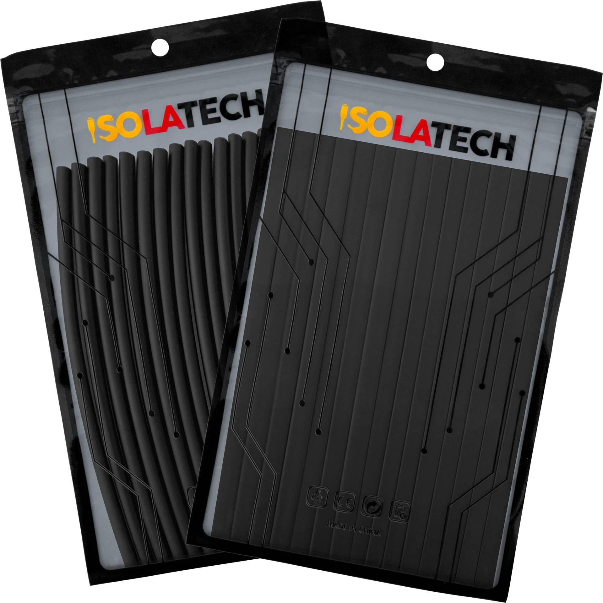 ISOLATECH Schrumpfschlauch Set Bündel 2:1 ohne Kleber unbeschriftet Schwarz Ø5mm 3,6 Meter in 18Stk x 20cm und Ø8mm 3,0 Meter in 15Stk x 20cm von ISOLATECH