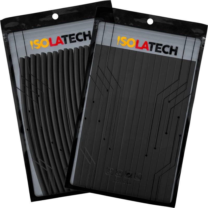 ISOLATECH Schrumpfschlauch Set Bündel 2:1 ohne Kleber unbeschriftet Schwarz Ø5mm 3,6 Meter in 18Stk x 20cm und Ø8mm 3,0 Meter in 15Stk x 20cm von ISOLATECH