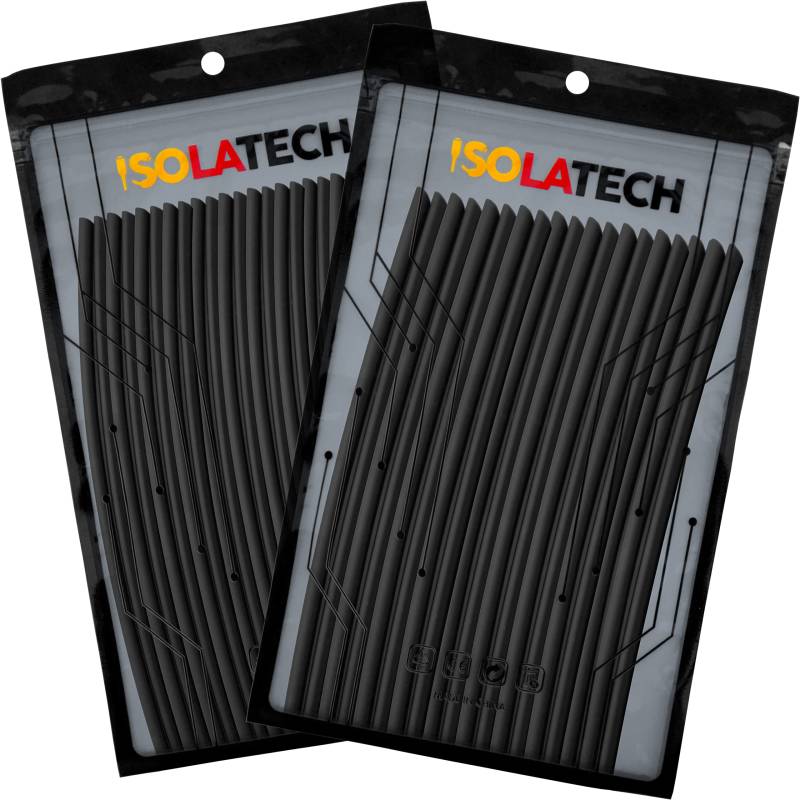 ISOLATECH Schrumpfschlauch Set Bündel 3:1 ohne Kleber unbeschriftet Schwarz Ø3mm 5,0 Meter in 25Stk x 20cm und Ø6mm 3,8 Meter in 19Stk x 20cm von ISOLATECH