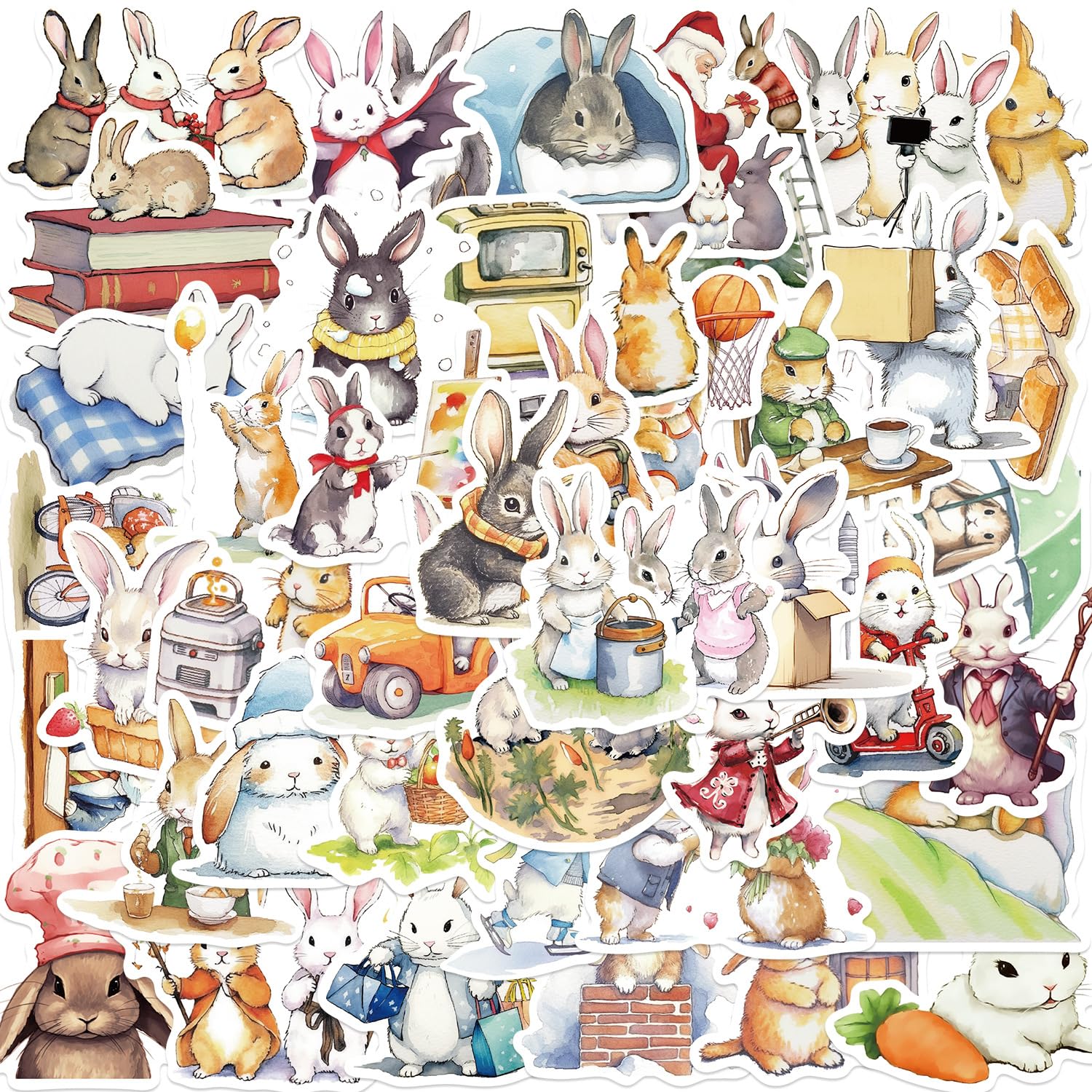 ITOMUFD Bunny Sticker Set Aufkleber Kinder Teenager 50 Stück Hase Wasserfeste Vinyl Decals Laptop Skateboard Koffer Helm Auto Fahrrad Handy Motorrad Fahrrad Scrapbook Mitgebsel Tagebuch Tassen von ITOMUFD