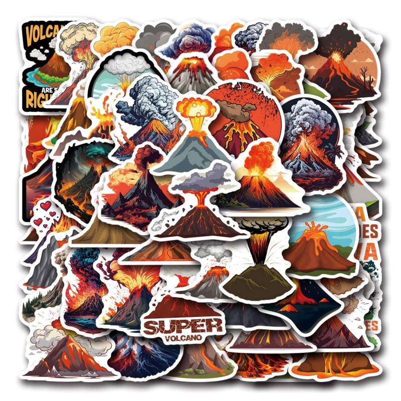 ITOMUFD Der Vulkan Sticker Set Aufkleber Jugendliche Erwachsene 50 Stück Volcano Wasserfeste Vinyl Decals Auto Motorräder Fahrrad Skateboard Snowboard Gepäck Laptop Koffer Helm Motorrad Computer von ITOMUFD