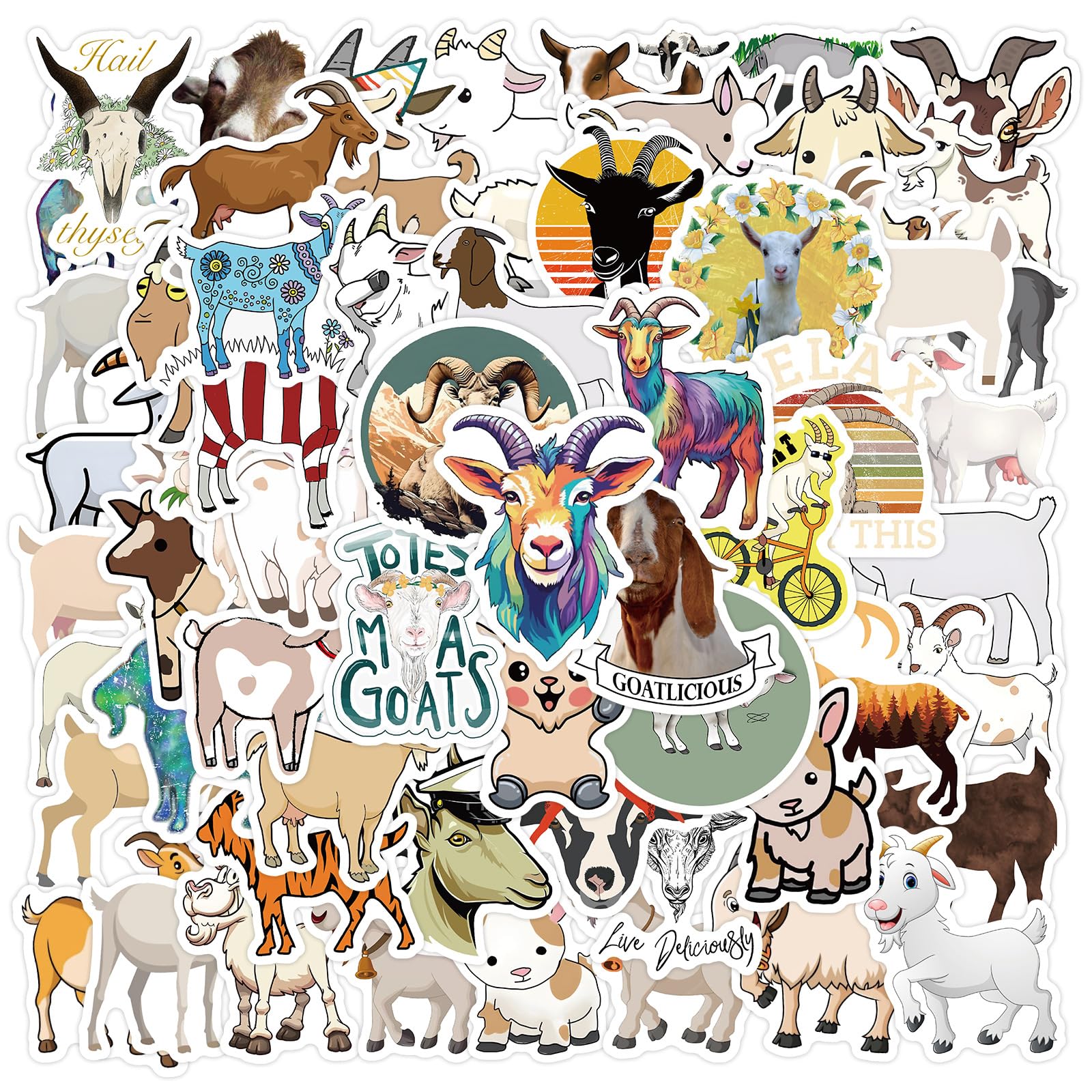 ITOMUFD Ziege Sticker Set Aufkleber Jugendliche Erwachsene 50 Stück Goat Wasserfeste Vinyl Decals Auto Motorräder Fahrrad Skateboard Snowboard Gepäck Laptop Koffer Helm Motorrad Computer von ITOMUFD