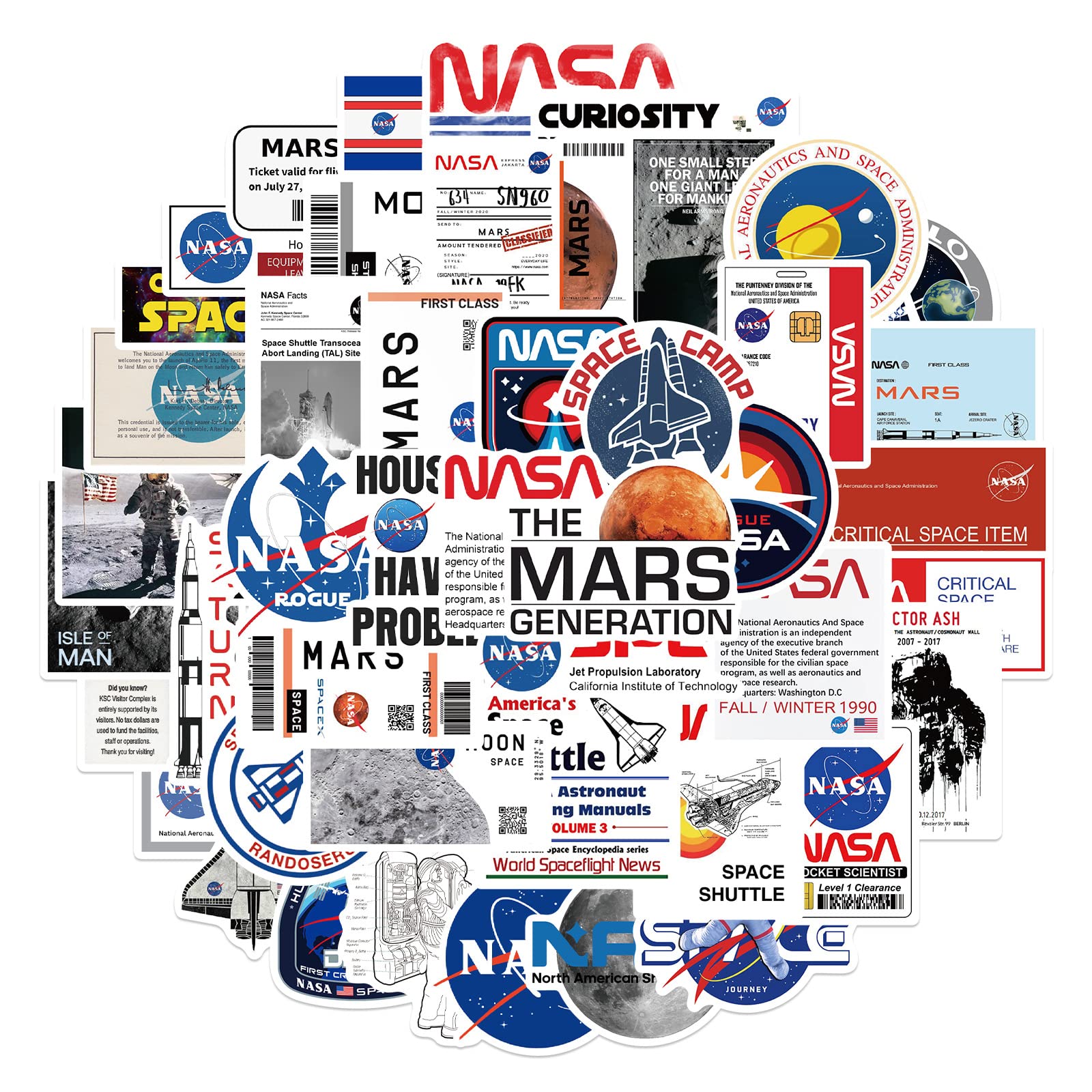 NASA Space Explorer Sticker Set Aufkleber Kinder Teenager 50 Stück Astronaut Wasserfeste Vinyl Decals Laptop Skateboard Koffer Helm Auto Fahrrad Handy Motorrad Fahrrad Scrapbook Mitgebsel Tagebuch von ITOMUFD