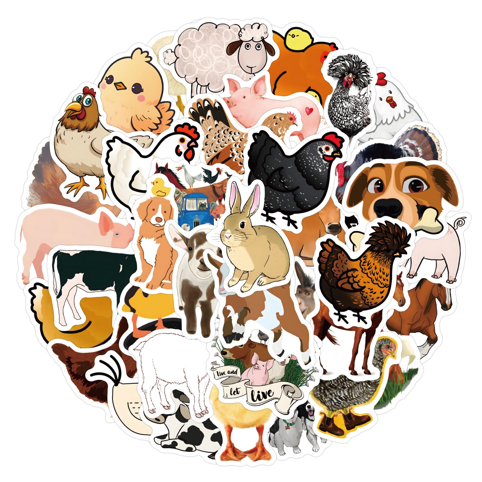 Tiere Sticker Set Aufkleber Jugendliche Erwachsene 100 Stück Landwirtschaft Tiere Wasserfeste Vinyl Decals Auto Motorräder Fahrrad Skateboard Snowboard Gepäck Laptop Koffer Helm Motorrad Computer von ITOMUFD