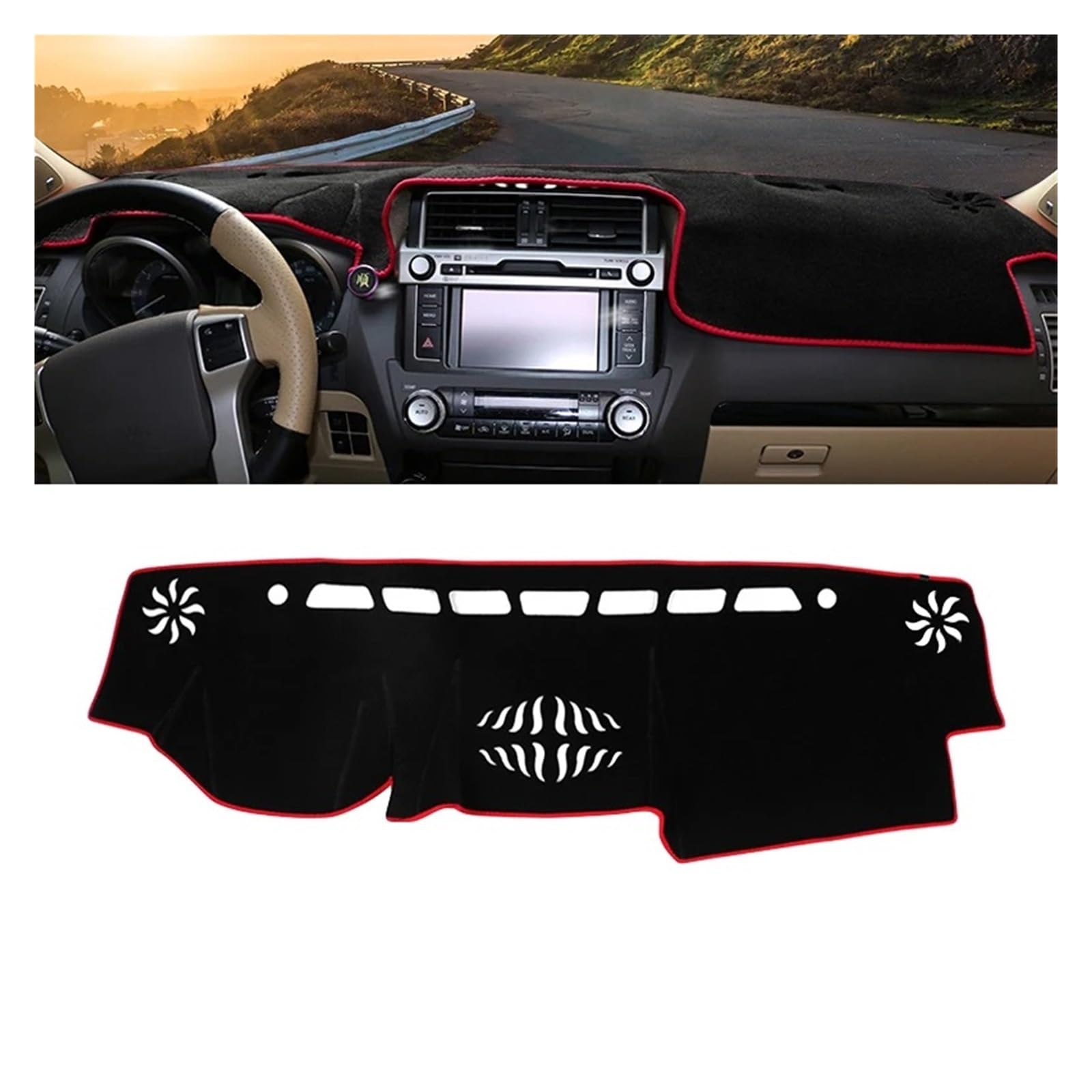 Auto Armaturenbrett Abdeckungsmatte Für Toyota Für Land Für Cruiser Für Prado 150 FJ150 2010-2020 Armaturenbrett-Abdeckung Armaturenbrettmatte Sonnenschutz Rutschfeste Unterlage Dash Ma(A Red Side LHD von IUKMR