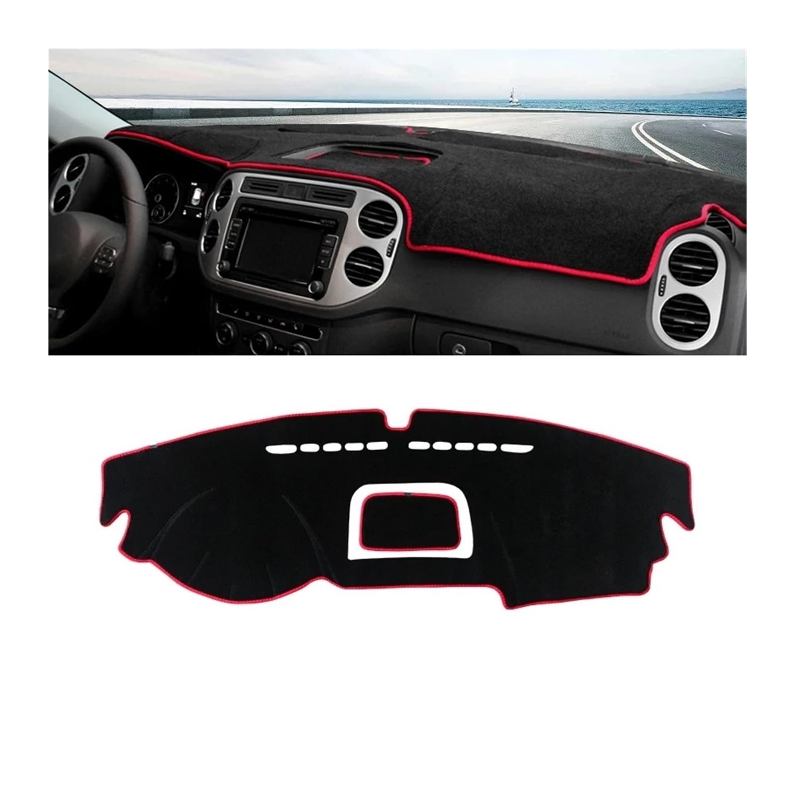 Auto Armaturenbrett Abdeckungsmatte Für VW Für Tiguan MK1 2007 2008 2009 2010 2011 2012 2013 2014 2015 Auto Dashboard Sonnenschutz Matte Abdeckung Pad Zubehör Dash Ma(A Red Side LHD) von IUKMR