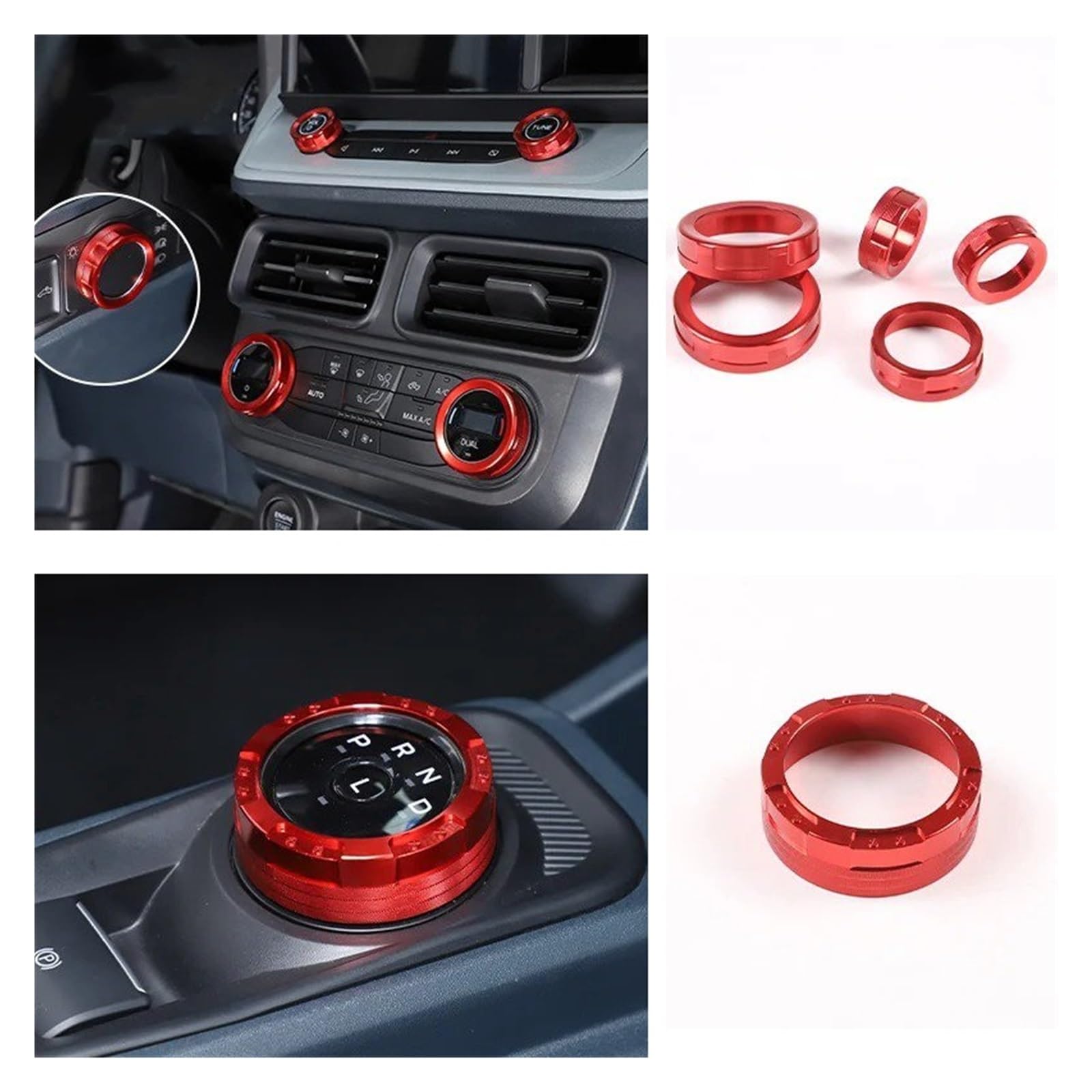 Auto Interieur Zubehör Für Ford Für Maverick 2022 2023 2024 Aluminium Center Console Auto Gangschaltung Schalter Taste Ring Trim Abdeckung Auto Innenraum(Red 6PCS) von IUKMR