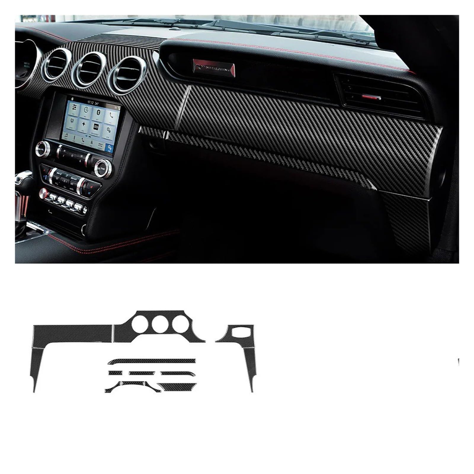 Auto Interieur Zubehör Für Ford Für Mustang 2015 2016 2017 2018 2019 2020 2021 2022 RHD LHD Carbon Fiber Auto Dashboard Panel Innen Trim Auto Innenraum(3 holes RHD) von IUKMR