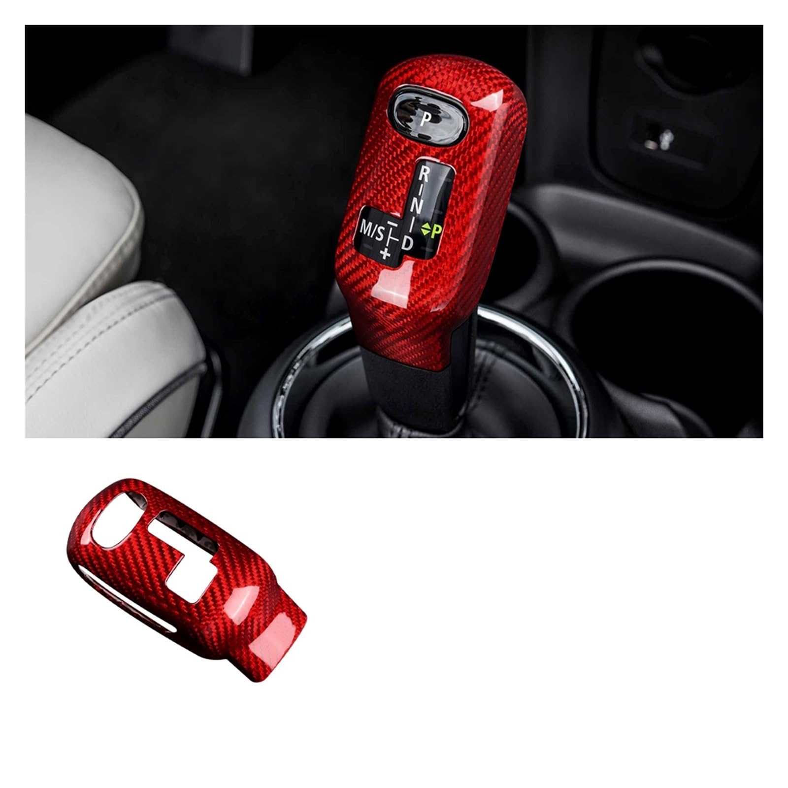 Auto Interieur Zubehör Für Mini Für Cooper F54 F55 F56 F57 F60 2020-2023 Auto Schaltknauf Abdeckung Carbon Faser Abdeckung Aufkleber Innen Trim Auto Innenraum(Red LHD) von IUKMR