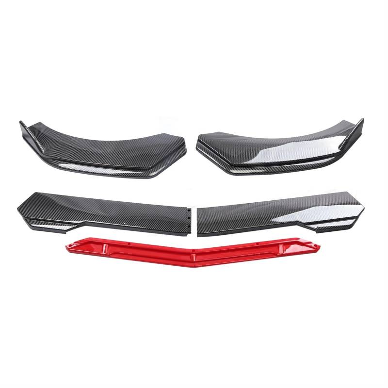 Frontspoiler 5 Stücke Universal Auto Vorderen Stoßfänger Lip Body Kit Spoiler Carbon Fibe Dekorative Streifen Stoßstange Canard Lip Splitter Front Spoiler Lippe(Carbon and red) von IUKMR